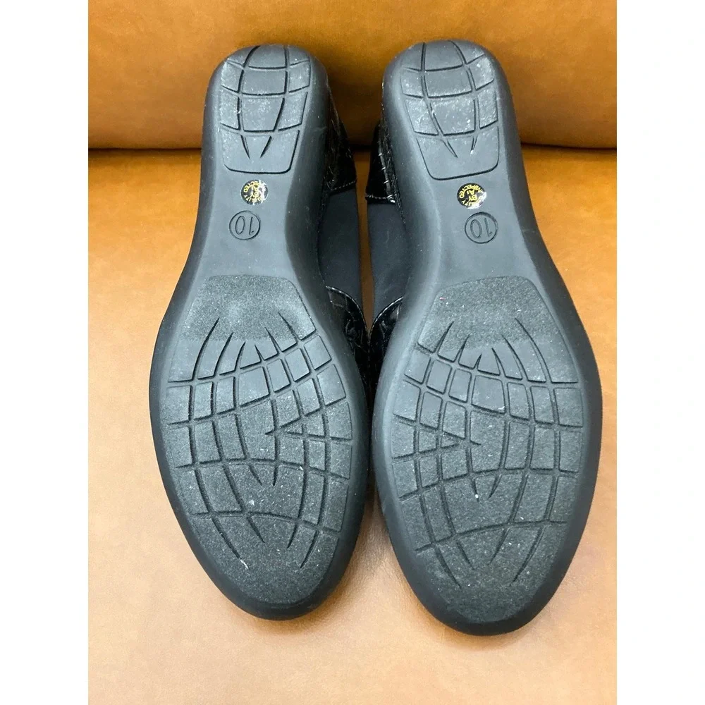 East‎ 5th Elander Wedge Pumps Womens 10 Black New Croc Embossed Patent Trim